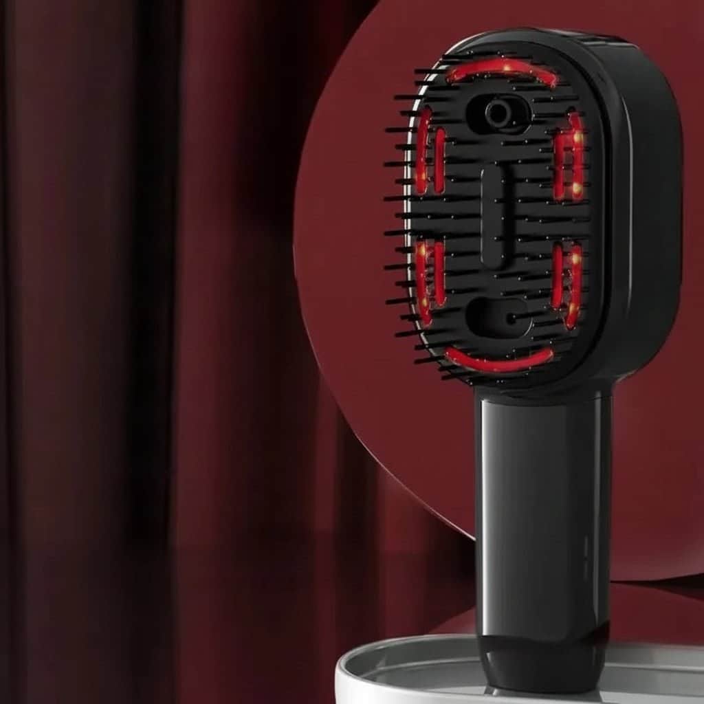 Brosse Soins "Renaissance": Masseur Vibratoire & Brume Anti-Chute noir
