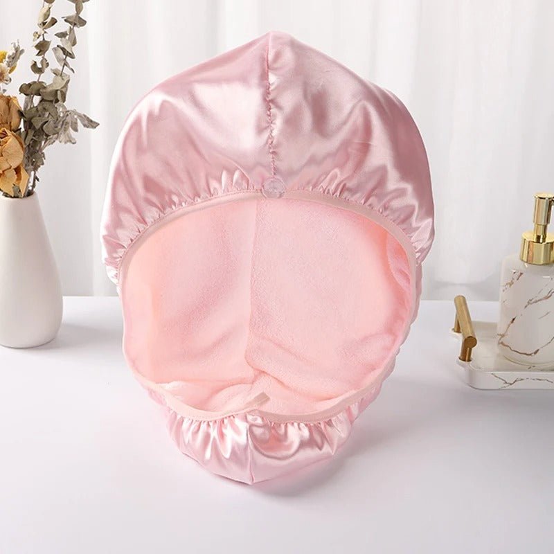 Bonnet double face microfibre et satin rose