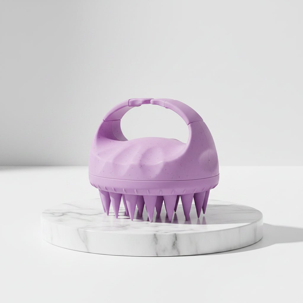 Brosse de Massage Silicone Anti‑Chute & Stimulation Capillaire violet