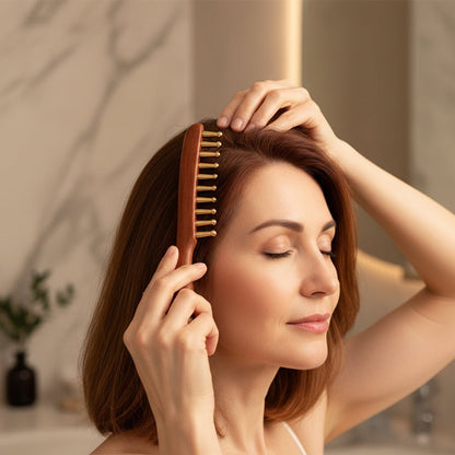 Peigne Thérapeutique en Bois & Cuivre – Massage & Anti‑Chute Hormonal pour femme
