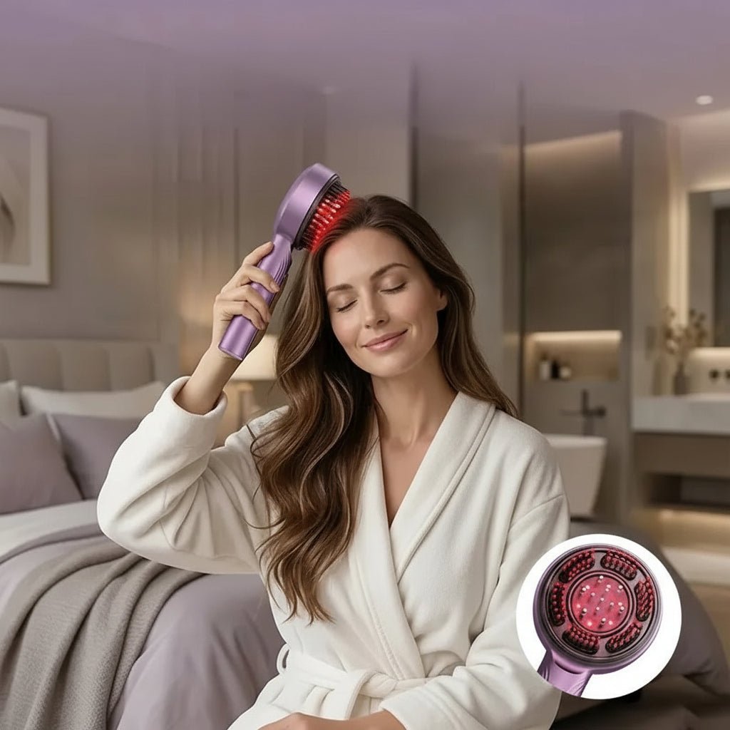 Système Renaissance Capillaire : Brosse Masseur EMS & Lumière Rouge à Distribution Ciblée